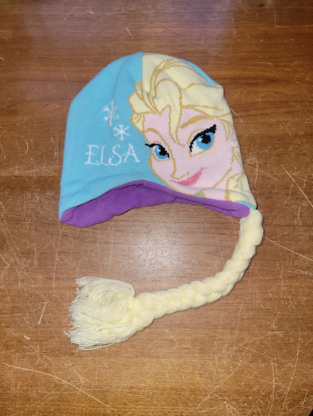 Disney Frozen Elsa Blue & Purple Knit Hat with Braided Accent